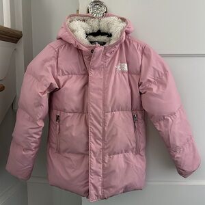 The North Face girls 7T light pink hooded puffy winter coat jacket